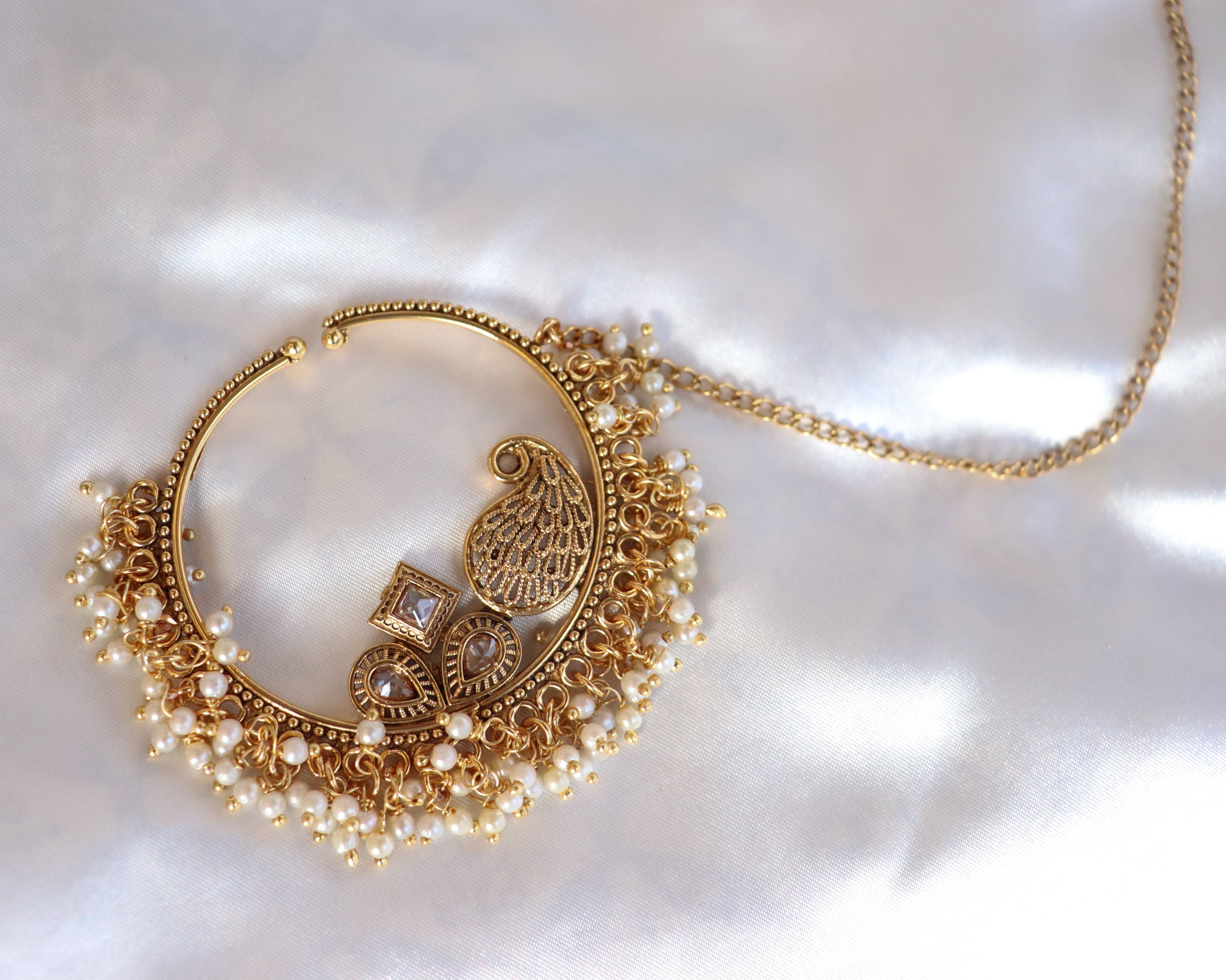 Bridal Nath Nose Ring Gold Pearl Nath Pakistani Nose Ring Jadau Kundan  Punjabi Jewelry India Nose Ring Kundan Bridal Jewelry Nath Bridal - Etsy