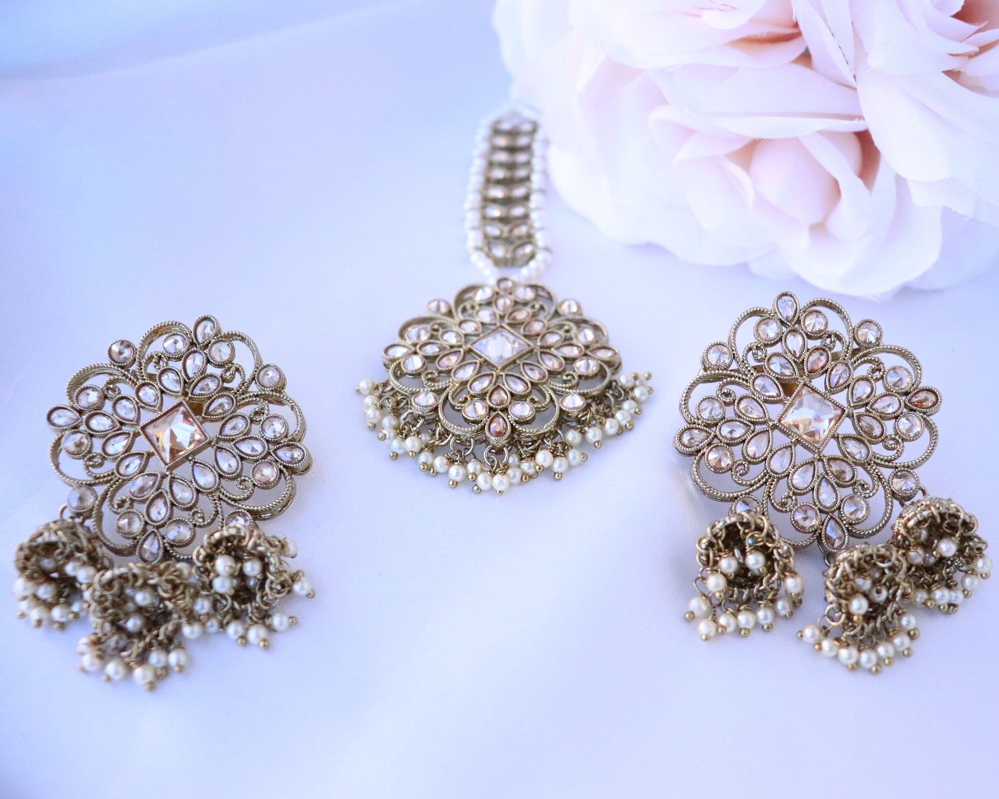 Ma Belle Polki Tikka Earrings Set GLDN DESI - Main Image