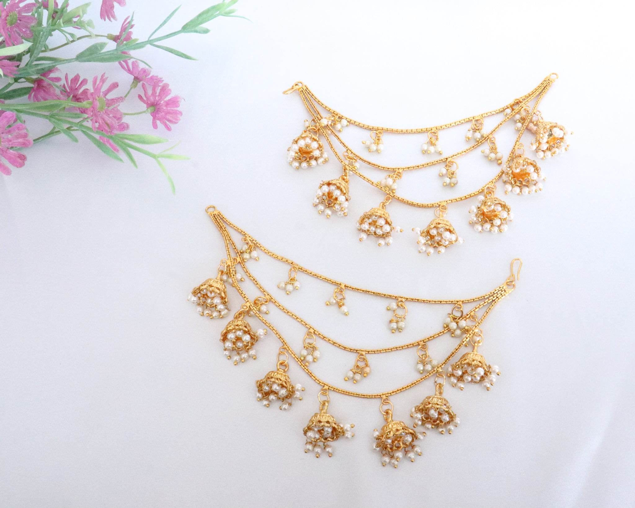 Gold Earring with Hair Chain traditional Rajasthani ghungroo jhumka with —  Discovered